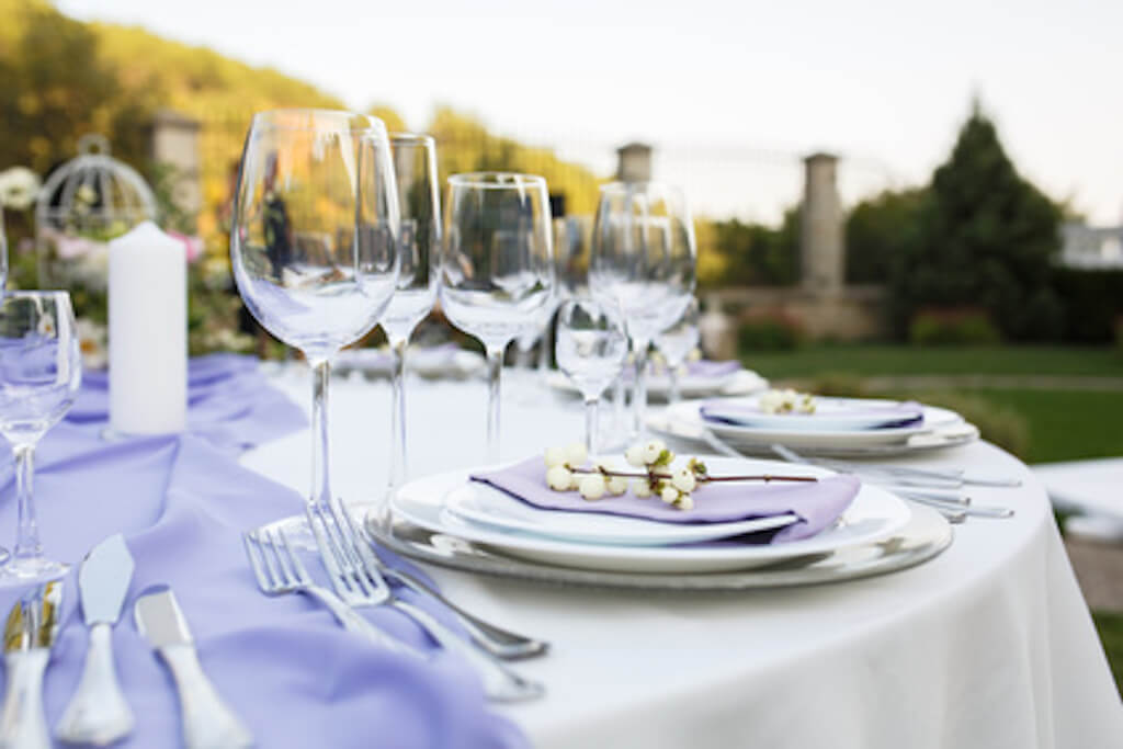 Table setting at a luxury wedding or another catered event